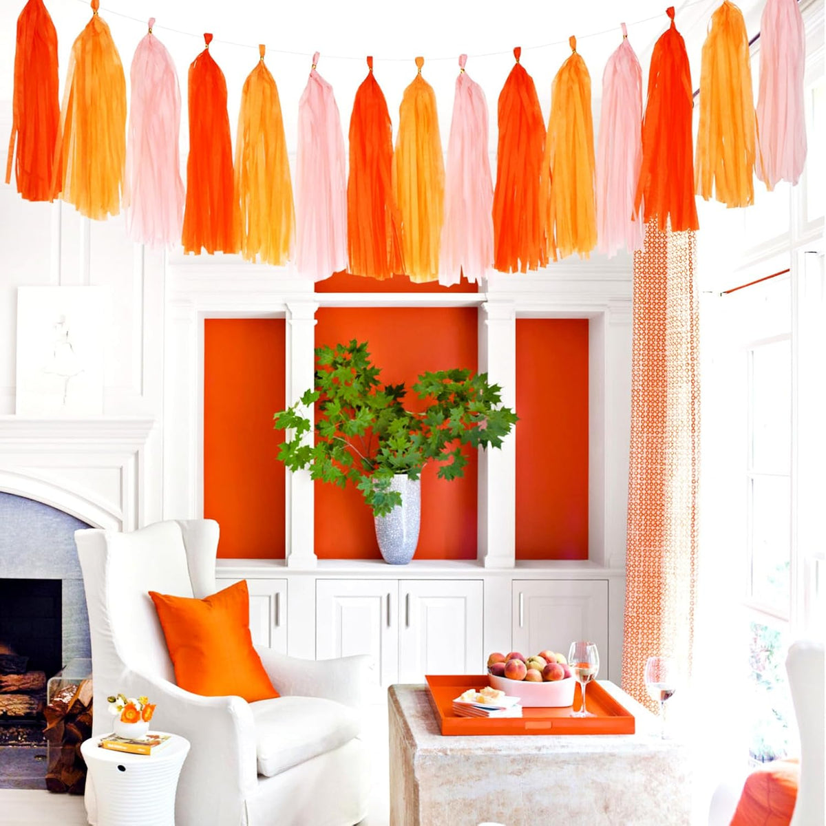 Pink-Orange Groovy Party-Decorations Tassel-Garland - 15pcs Fall Autumn Thanksgiving Harvest