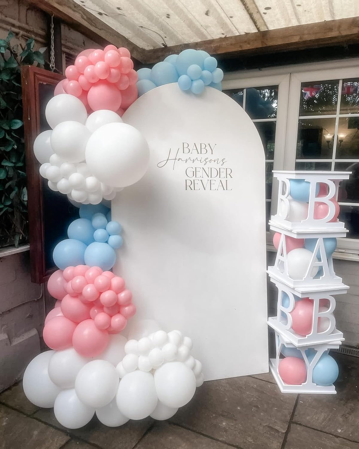 Pink and Blue Balloons Garland Kit, 124pcs Pink White Blue Latex Balloons Arch for Birthday, Baby