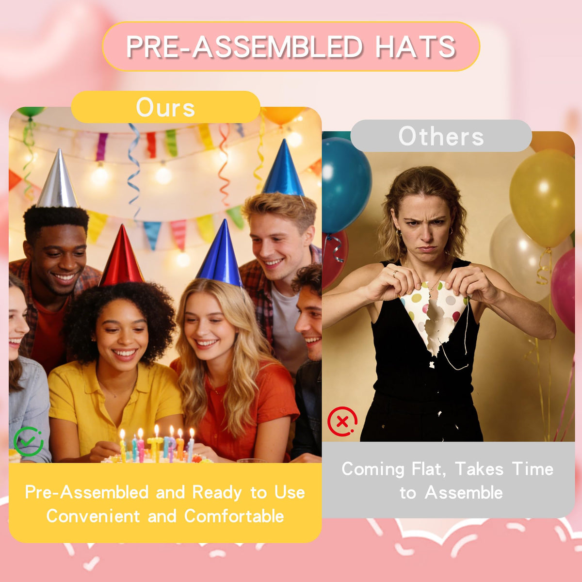 CANREVEL 28 PCS Pre-Assembled Party Hats for Adults and Kids, Shiny