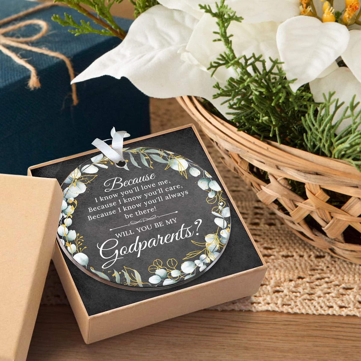 HEXMOZ Godparents Proposal Gift - Will You Be My Godparents Ornament - Godparent Gifts for Baptism