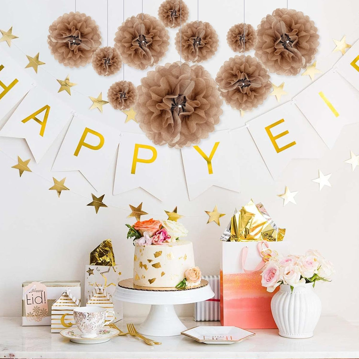 Tissue Paper Pom Poms, Brown Tissue Paper Flowers, Hanging Flower Balls for Weddings Fiesta Parties