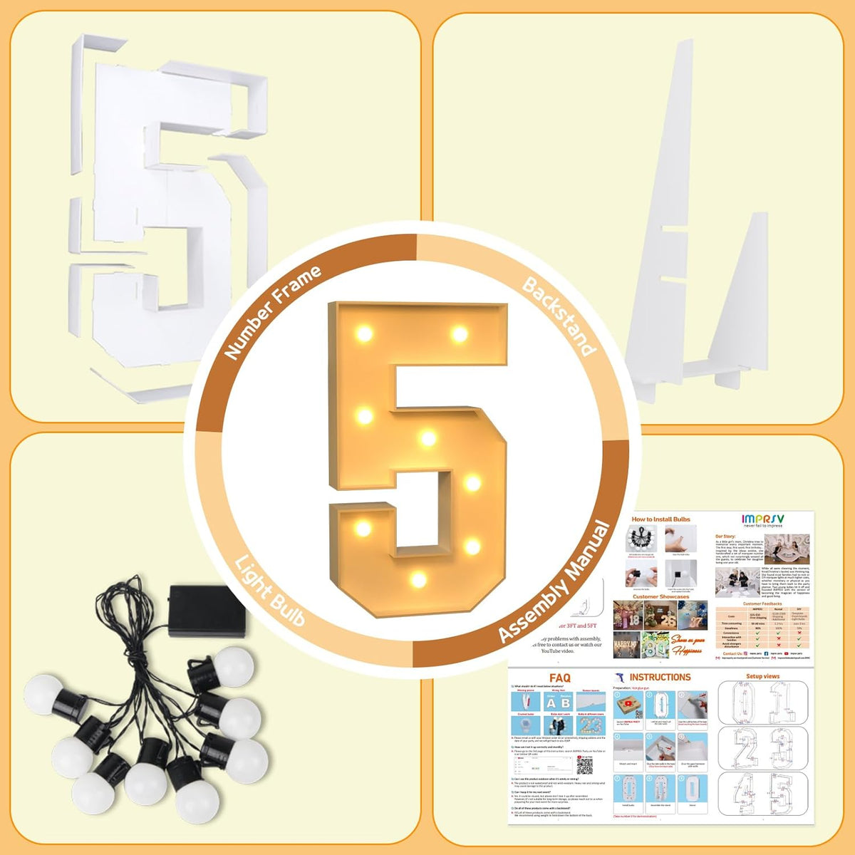 imprsv 3FT Marquee Numbers, Light Up Numbers for 15th 50th Birthday Decorations Anniversary Party