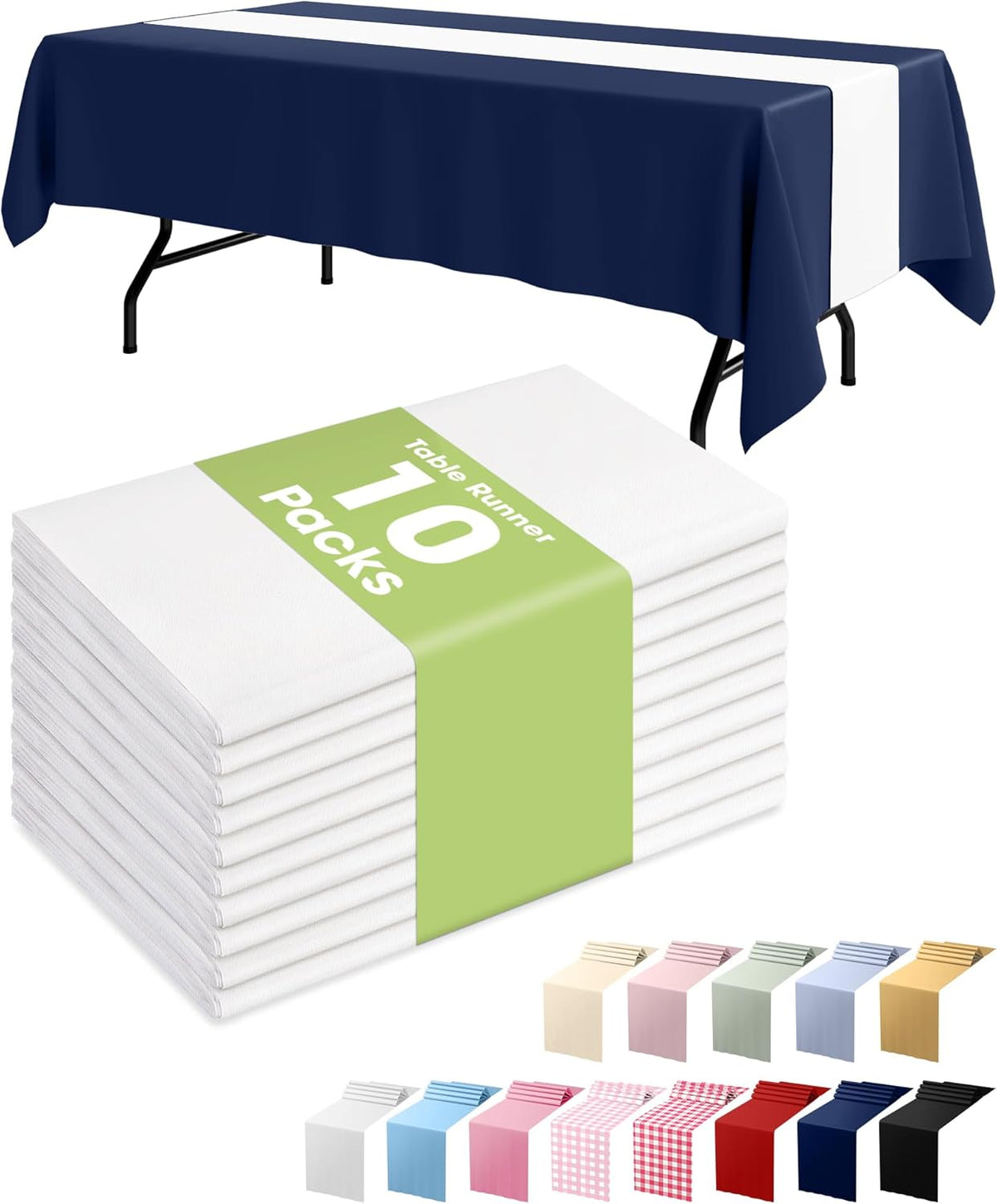 Pureegg White Plastic Table Runners - 10 Pack, 14'' x 108'', Water Resistant & Disposable