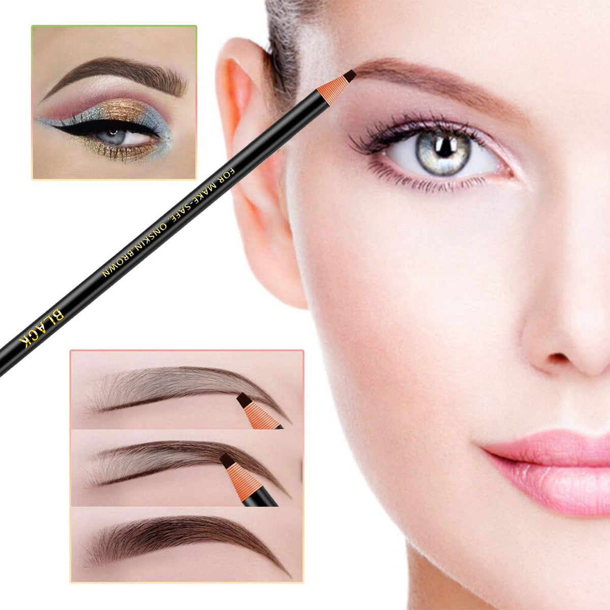 6 Piece Black Colour Waterproof Eyebrows Pencil Tattoo Makeup And Microblading Supplies