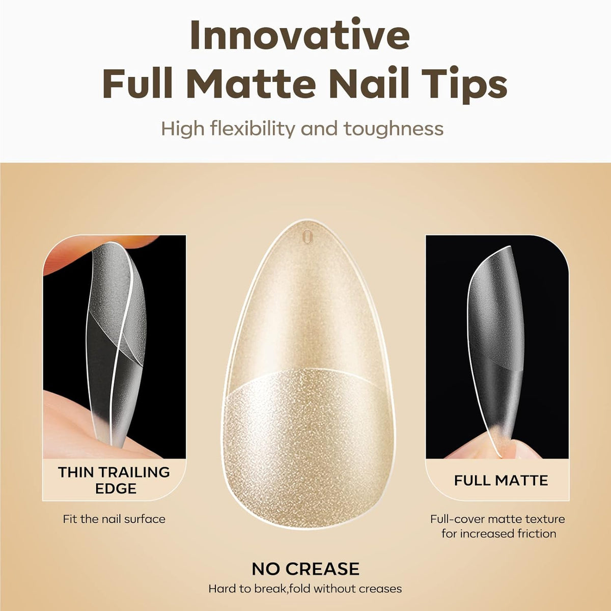 Modelones Medium Almond Nail Tips, 500Pcs Fake Nails Gel Tips Pre-shaped Full Matte Cover False