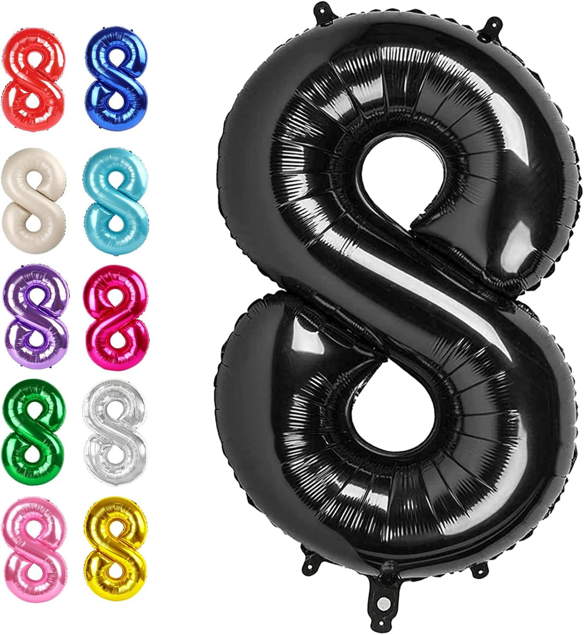 Black Foil Number 8 Balloon 40 Inch, Helium Mylar Eight Numbers 8 18 28 38 48 58 80 88 Birthday