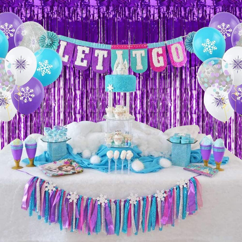 TONIFUL 3Pcs Purple Door Streamers,Purple Photo Booth Backdrop,Metallic Streamers Foil Fringe