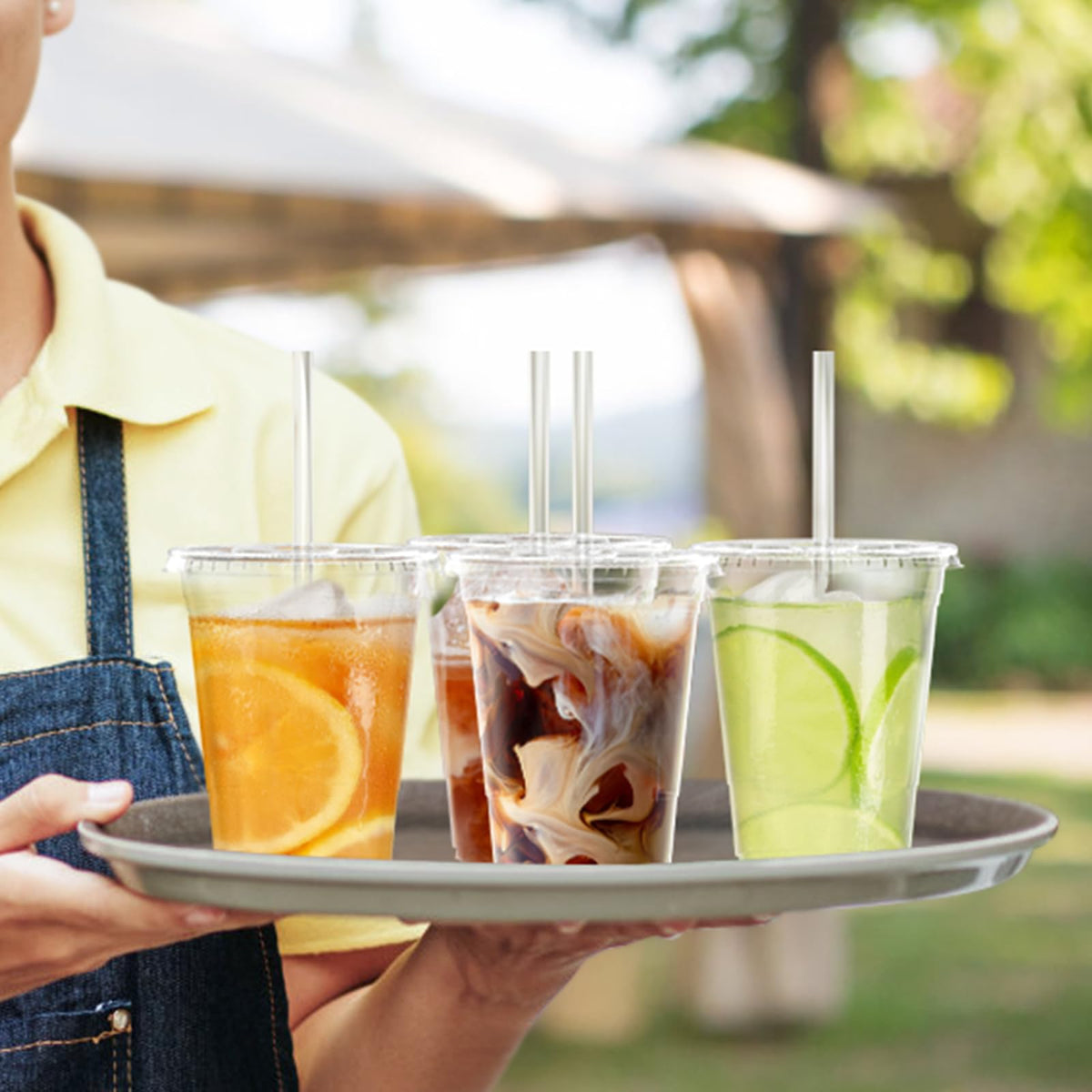 Dealusy 100 Pack - 16 oz Clear Plastic Cups with Lids and Straws