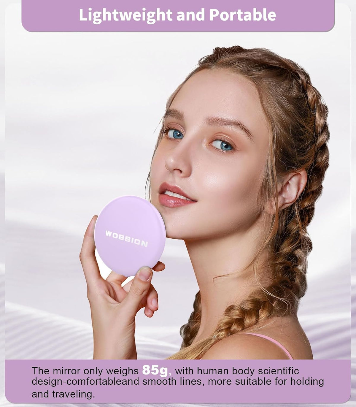 WOBSION Travel Compact Mirror,Portable 1x/10x LED Makeup Mirror with Magnification,Handheld 2-Sided