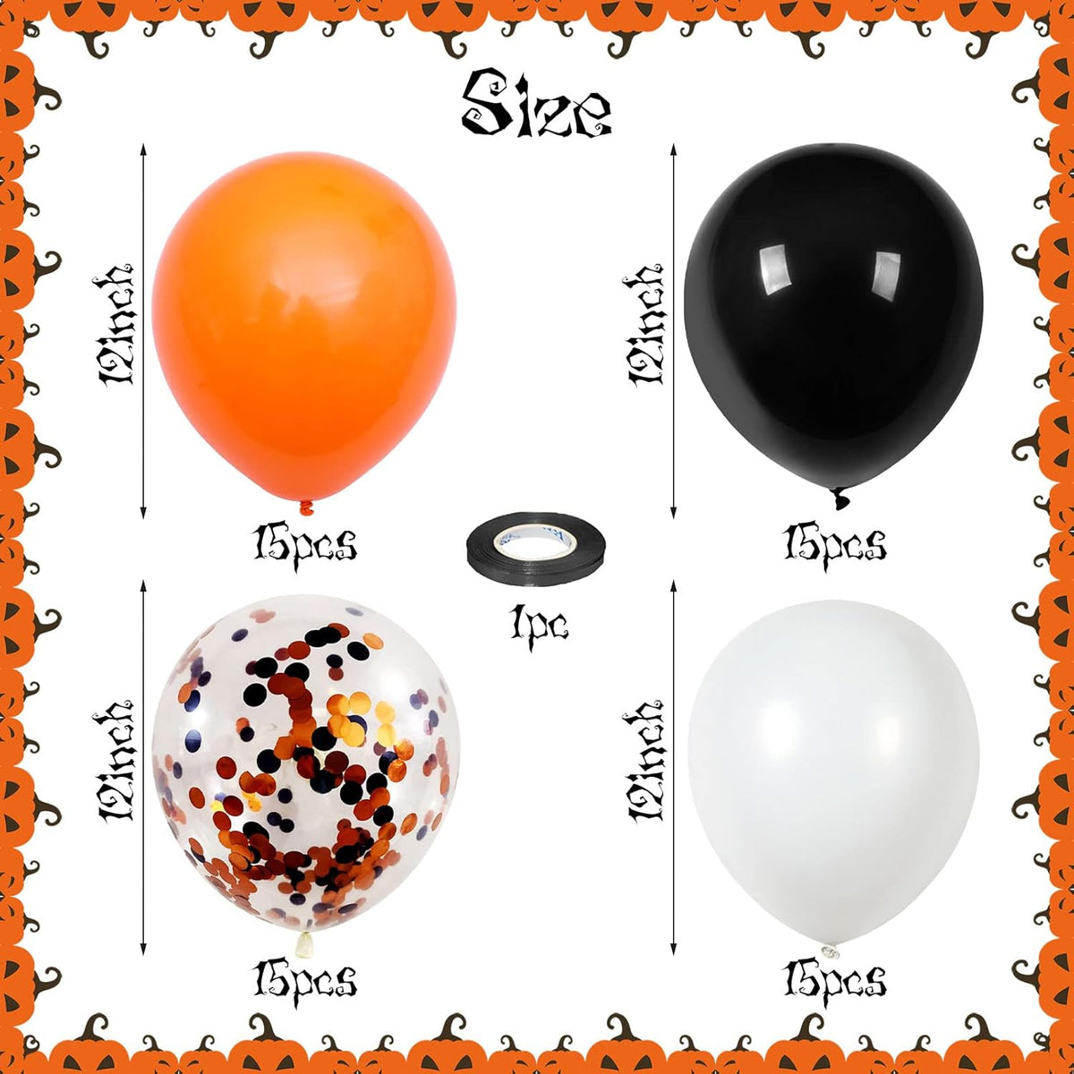 Orange Black White Balloons, 60 Packs 12 Inch Halloween Party Balloons, Black and Orange Helium