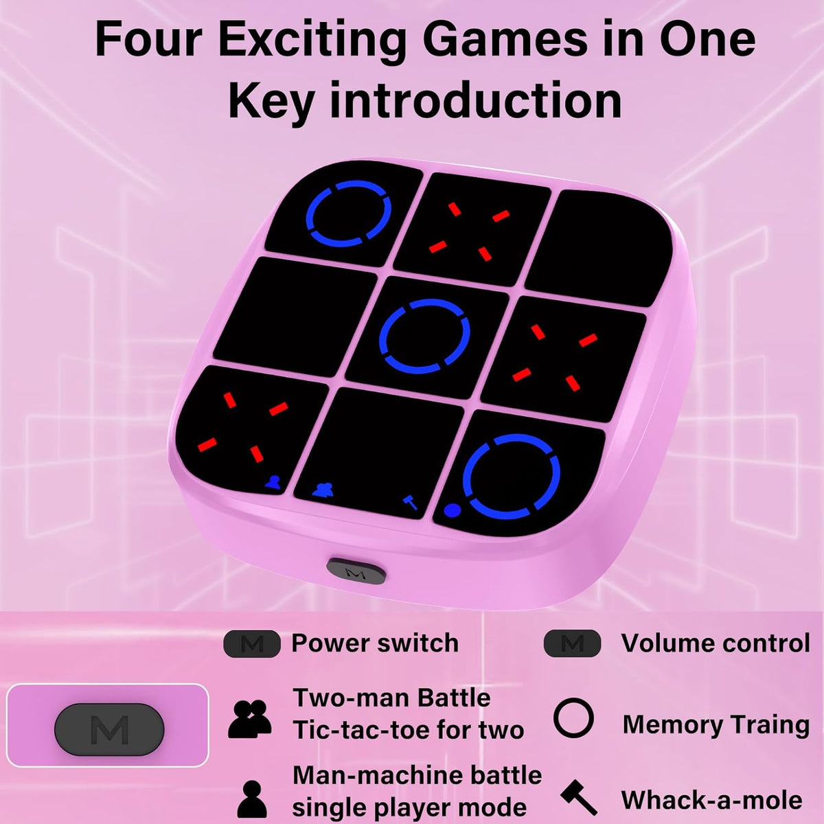 Tic-Tac-Toe Bolt Game, 4-in-1 Handheld Puzzle Games Console, Electronic Tic-Tac-Toe Game for