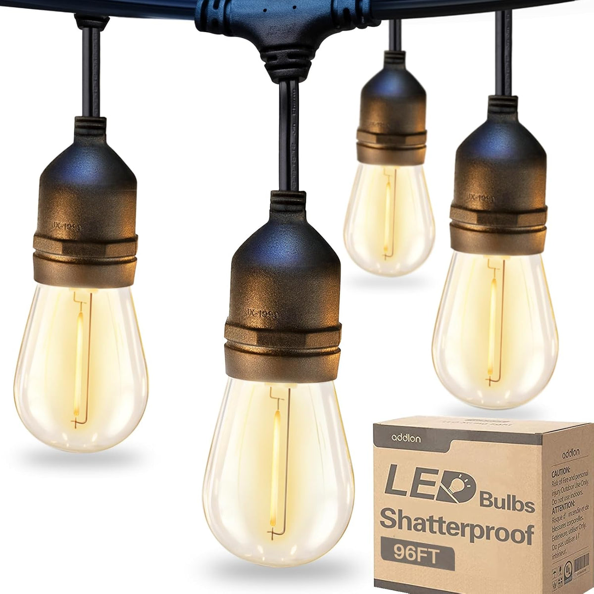 addlon 96FT(48FT*2) LED Outdoor String Lights with Edison Shatterproof Bulbs Commercial Grade Patio