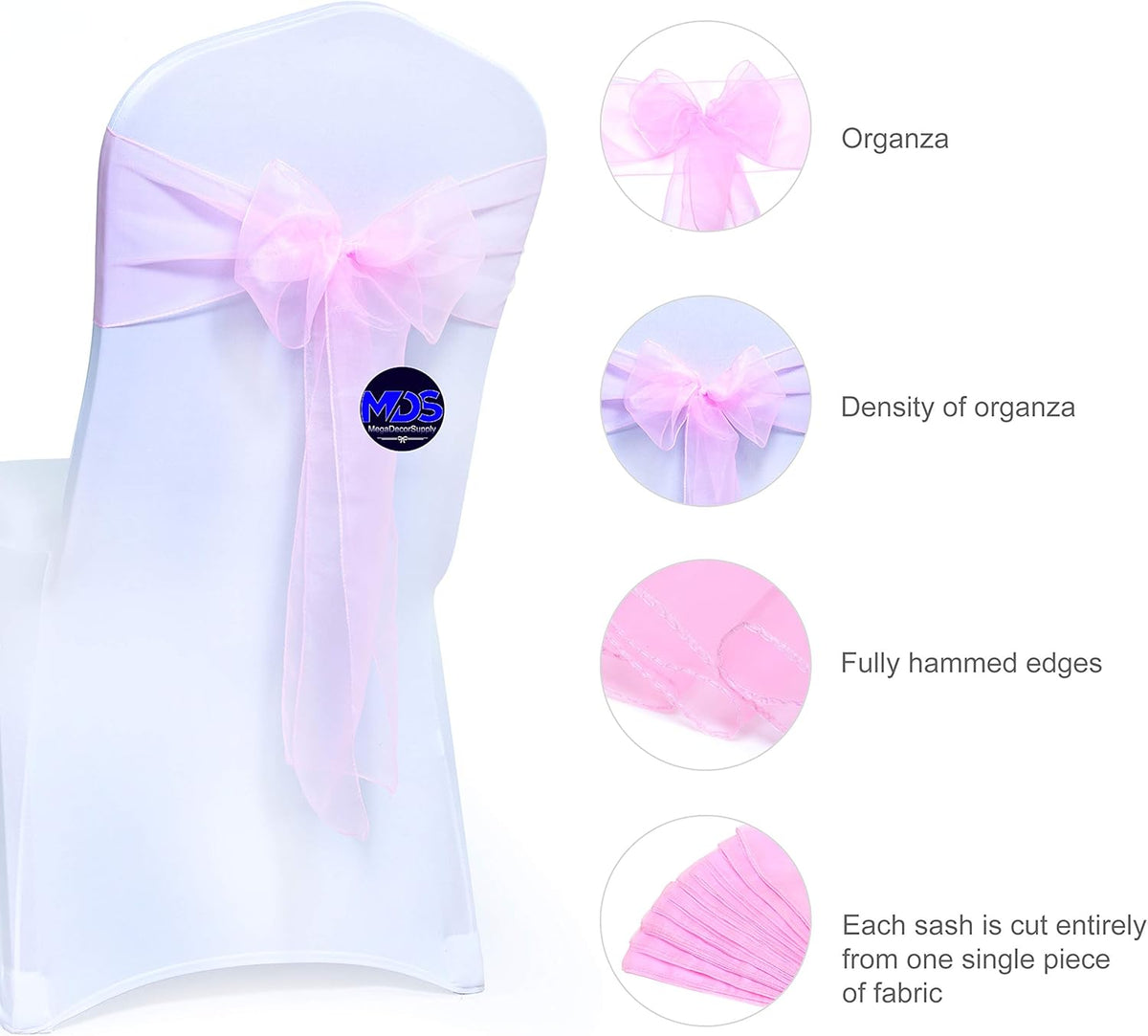 MDS Pack of 75 PCS Organza Chair Sashes Wider Dining Chair Bows Ribbon Tie Back for Wedding Party