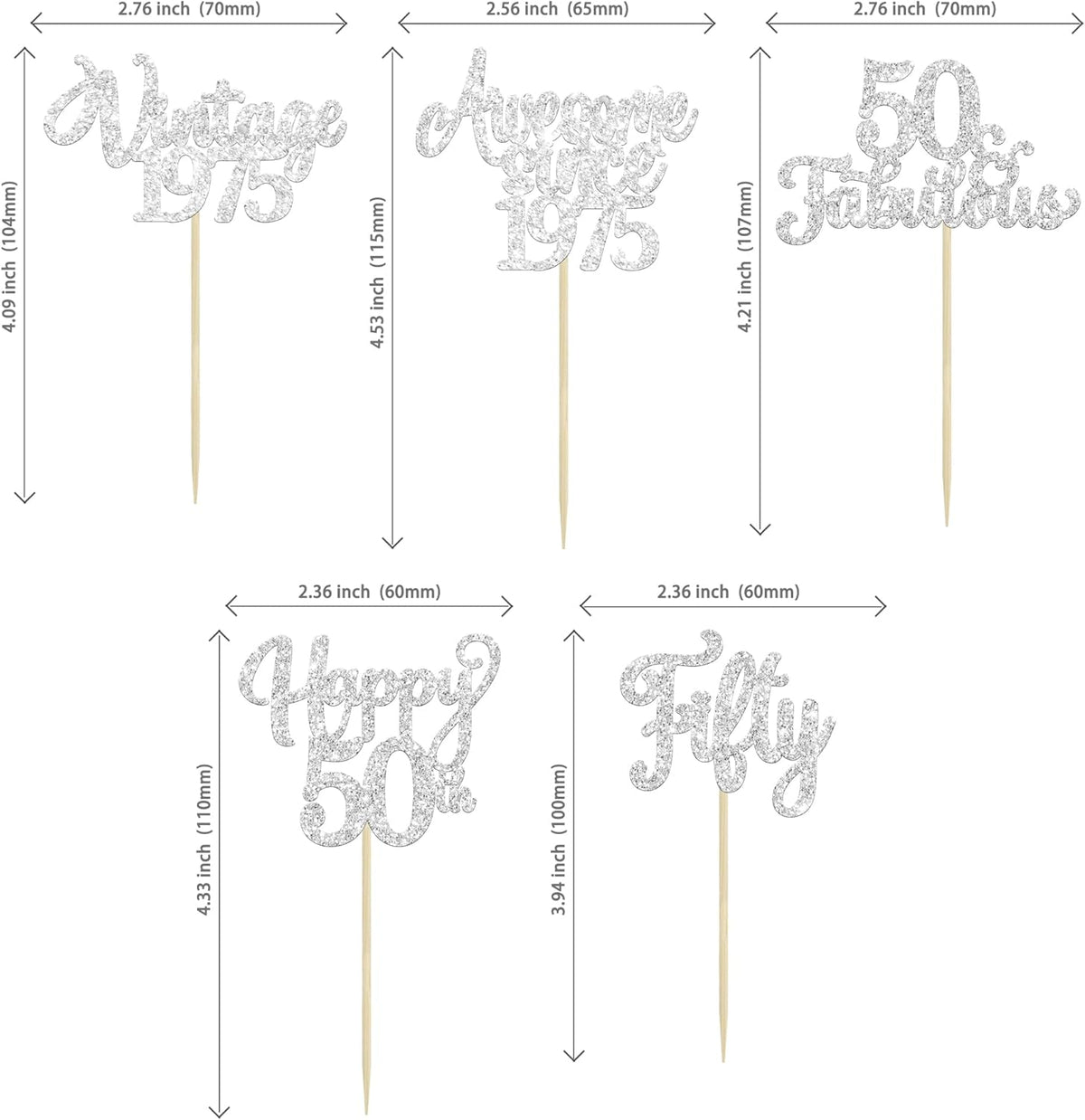 30Pcs Happy 50th Birthday Cupcake Toppers Glitter Fifty Vintage 1975 Cupcake Picks Cheers to 50