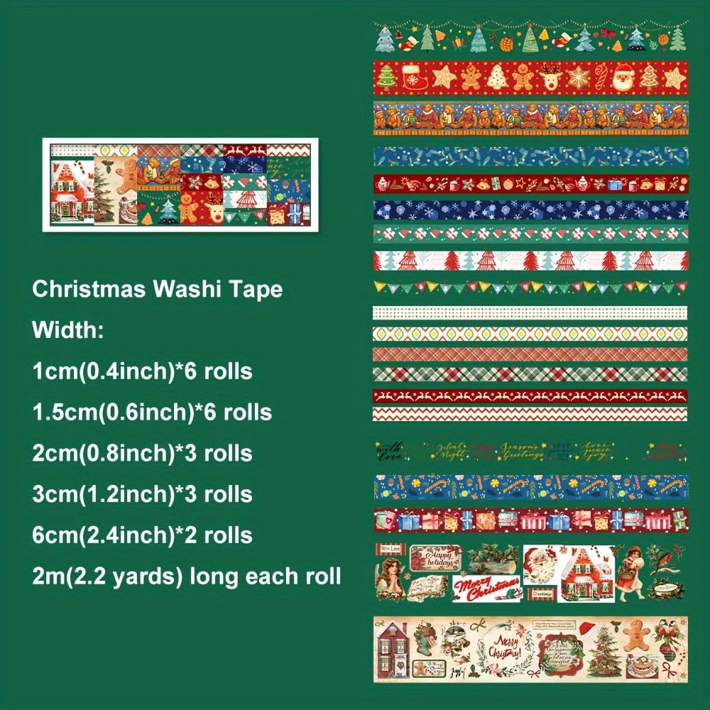 20 Rolls Christmas Theme Washi Tape Set, Writable Decorative Tapes for Scrapbooking, Bible