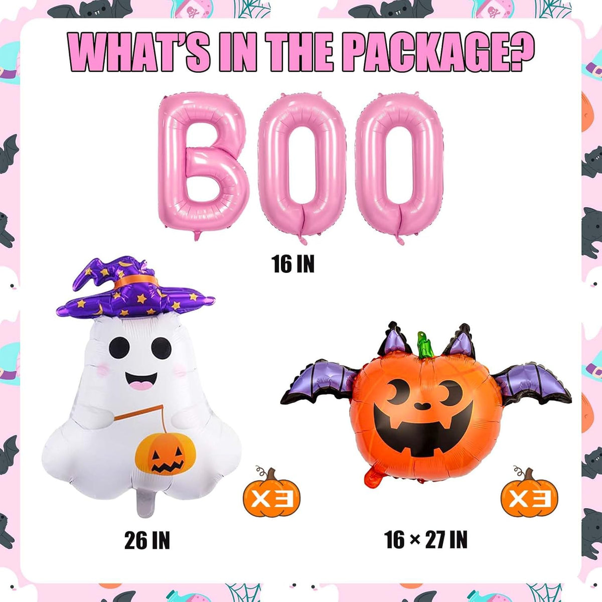 Halloween Balloons Decorations, Pink Boo Letter, Ghost, Pumpkin Foil Balloon for Halloween Party