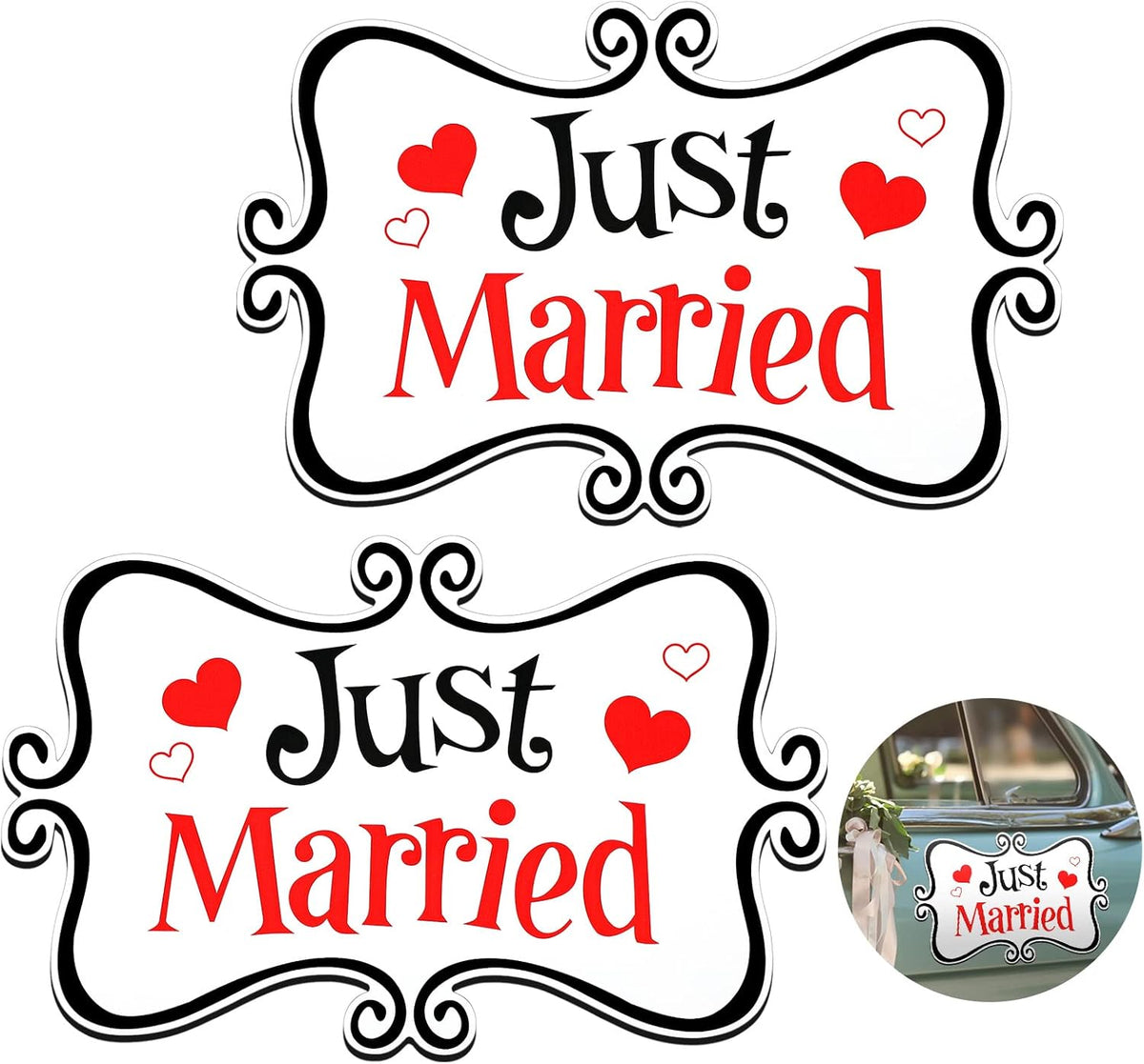 2 Pcs Large Just Married Car Decorations Just Married Car Magnets Sign Decoration 13.9 x 8.8 Inch