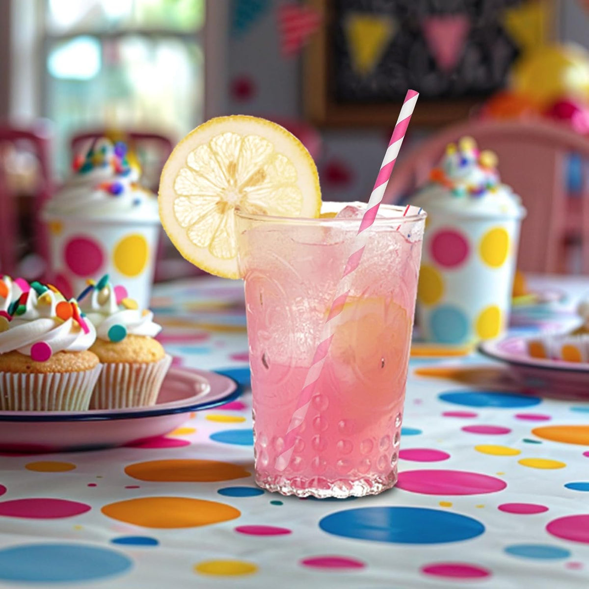 7.75 inch Hot Pink Striped Paper Straws for Drinking - Unwrapped, 100 Counts - for Party, Wedding