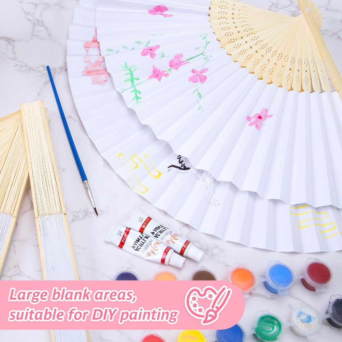 DomeStar 15 Pcs White Paper Fans Handheld – 8.3 Inch Foldable Hand Fan, Folding Fans Handheld for