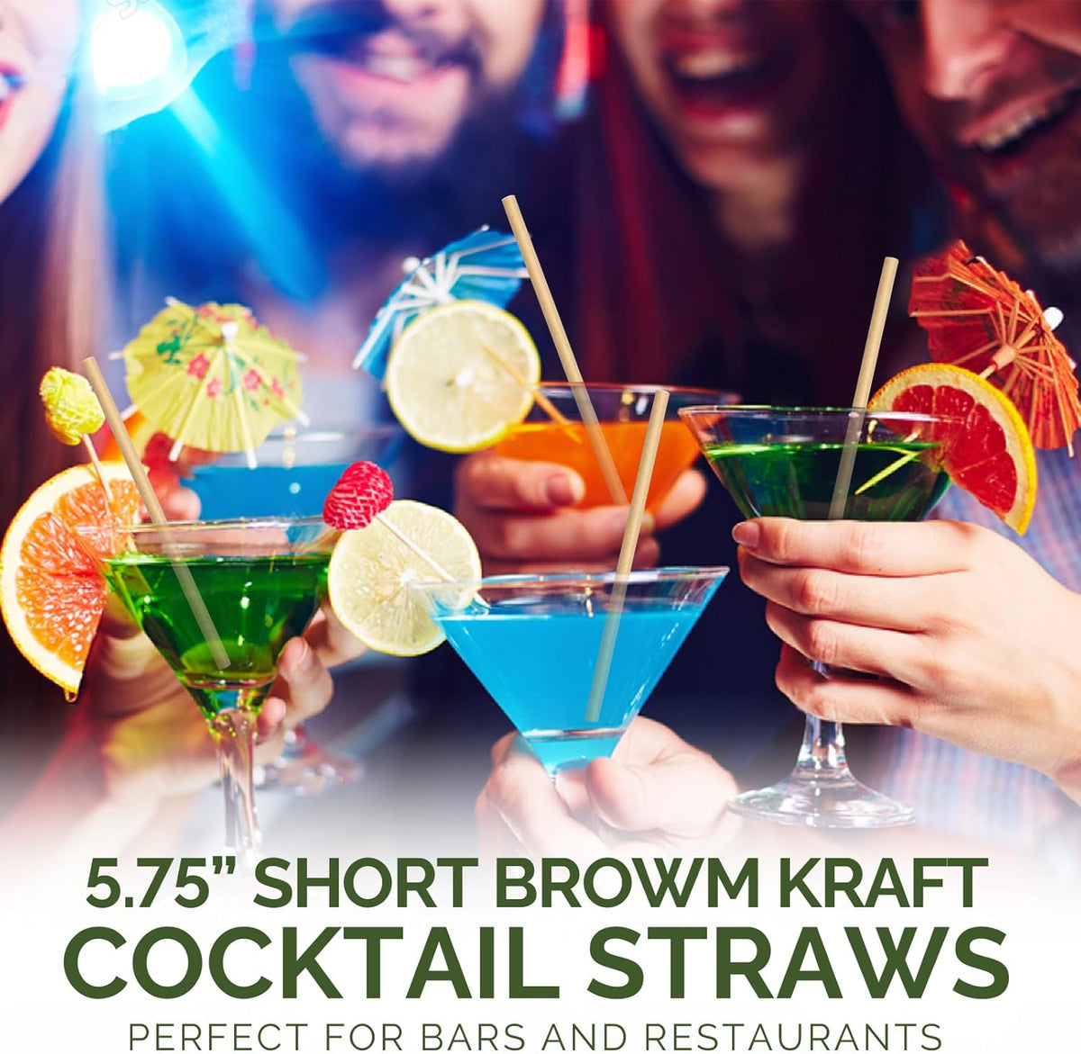 [500 Counts] Chunspak 5.75 inch Disposable Brown Kraft Short Paper Cocktail Straws & Stirring