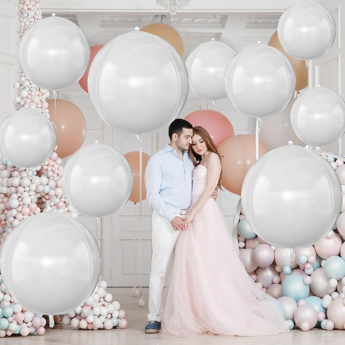 12Pcs Matte White Round Foil Balloons, 22" 15" 10" 4D Helium Ball Balloon, White Foil Balloon for