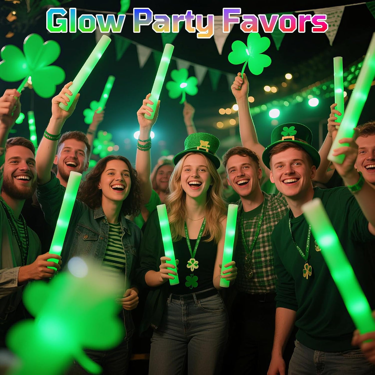 Foam Glow Sticks Bulk, 30 PCS Green Light Up Foam Sticks 3 Modes, Glow Party Supplies for
