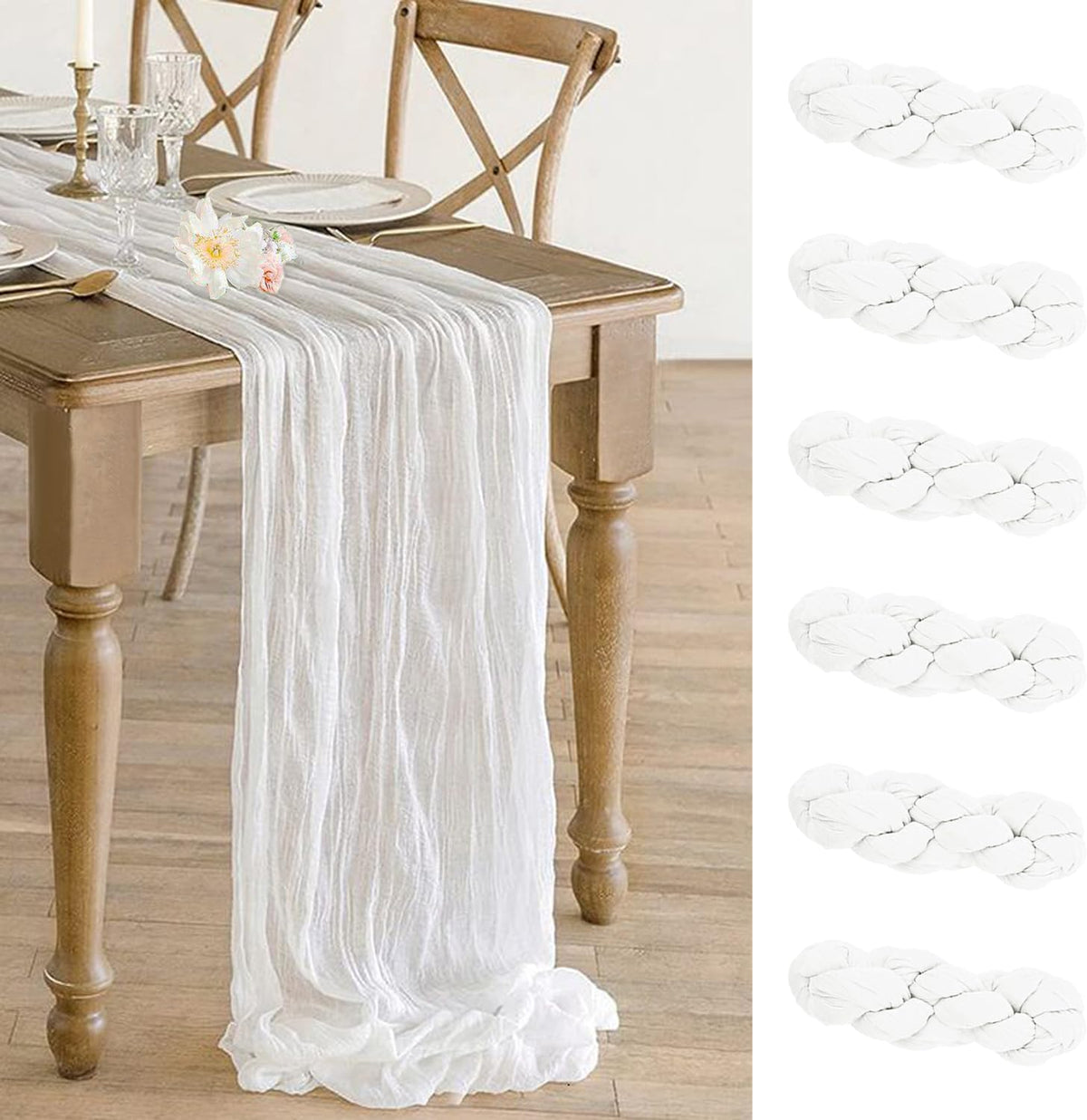 6 Pack White Cheesecloth Table Runner - 10Ft Gauze Cheese Cloth Table Runner 35x120 Inch Long