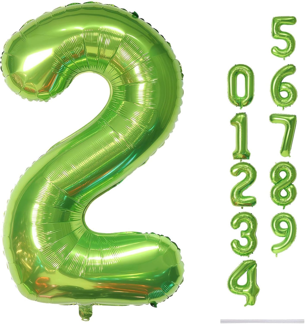 Green 2 Balloons, 40 Inch Giant Helium Foil Number 0-9 Green Birthday Balloon for Boys Girls, Self
