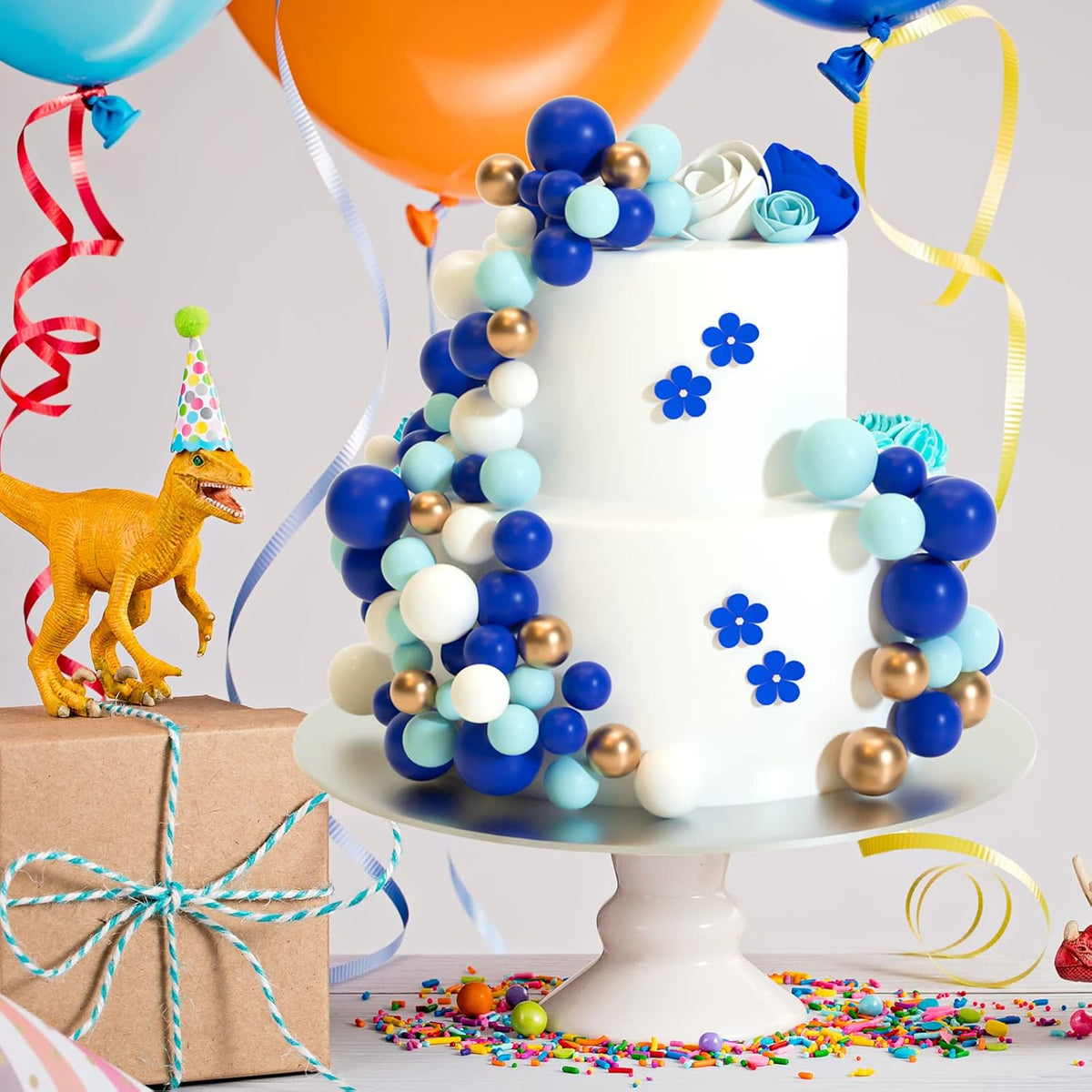ASTARON Ball Cake Topper, 32 Pcs Foam & Wire Decorations, Mini Balloons Cake Topper Sticks, 4