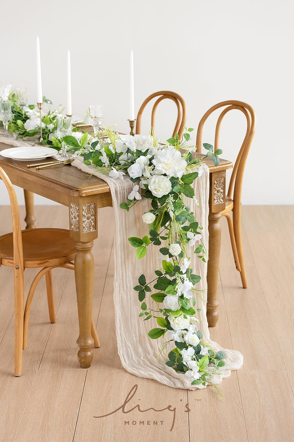 Ling's moment Flower Garland - 6FT Eucalyptus & Rose - Sweetheart Table Decor for Wedding