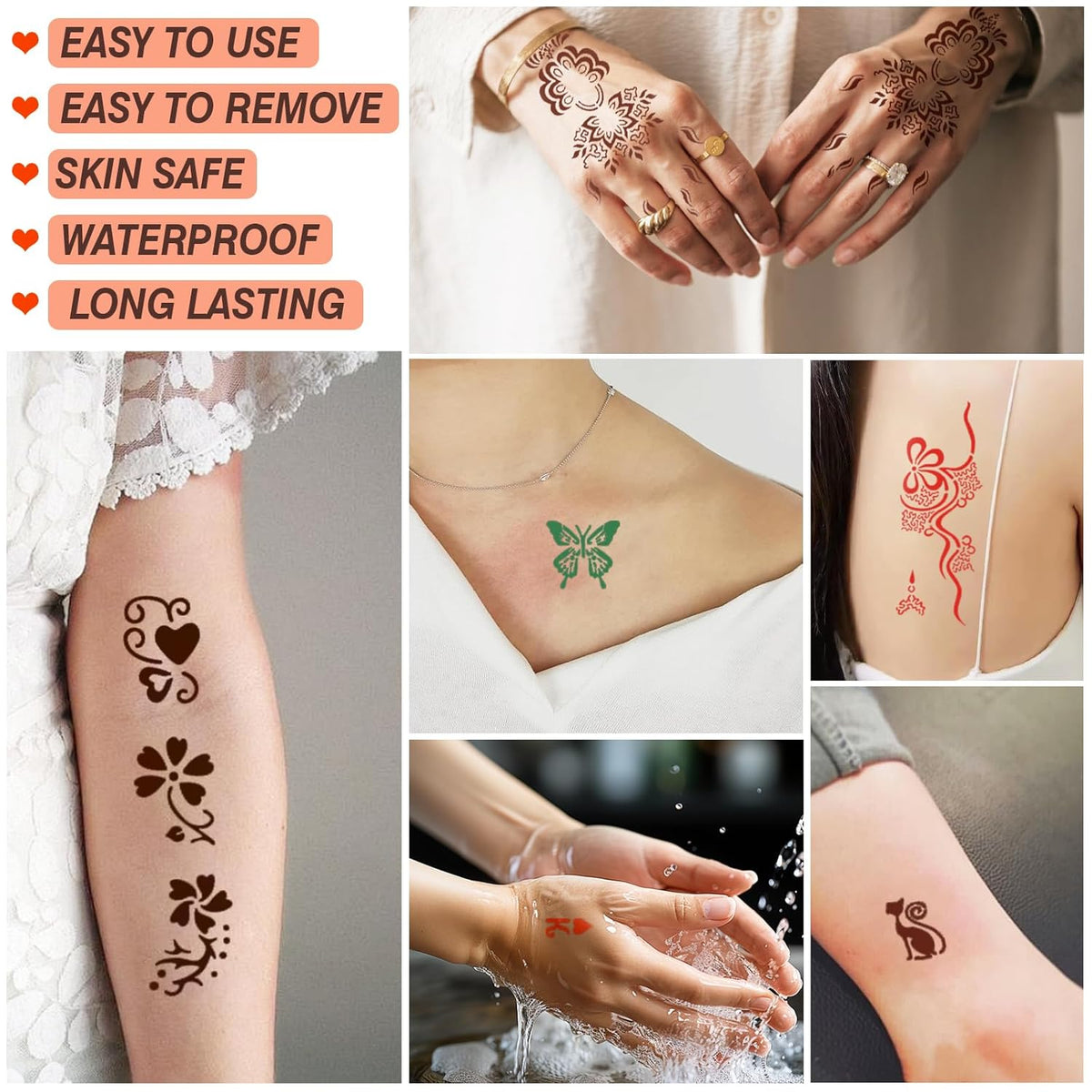 Temporary Tattoos Stencils Kit,Temporary Tattoos Kit - 8 Pcs 4 Color(Brown,Black,Cherry red,Green)