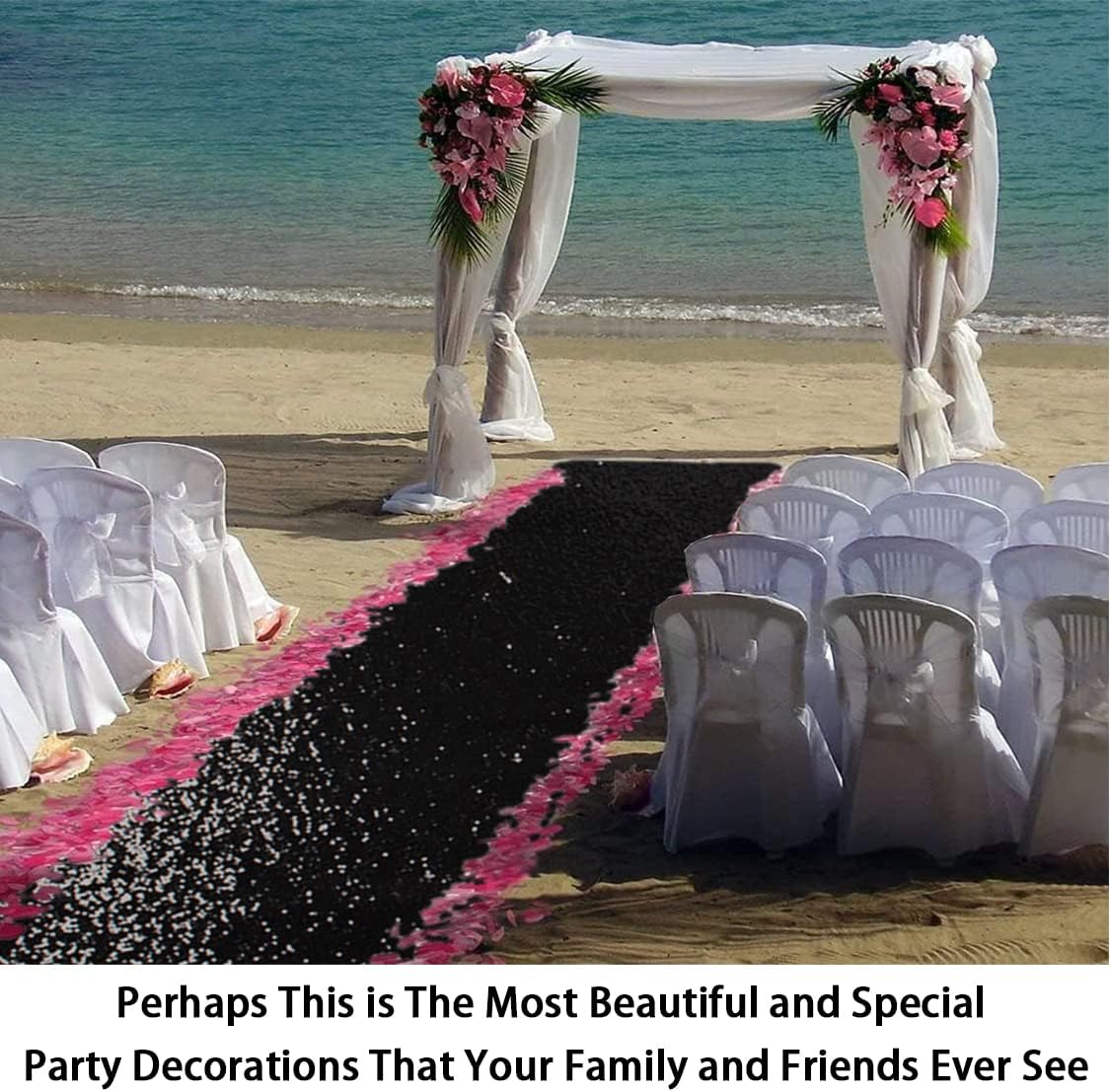 ShinyBeauty 4FT x 15FT Black Aisle Runner Tape | Shimmer Fabric Wedding Floor Runners with Glitter