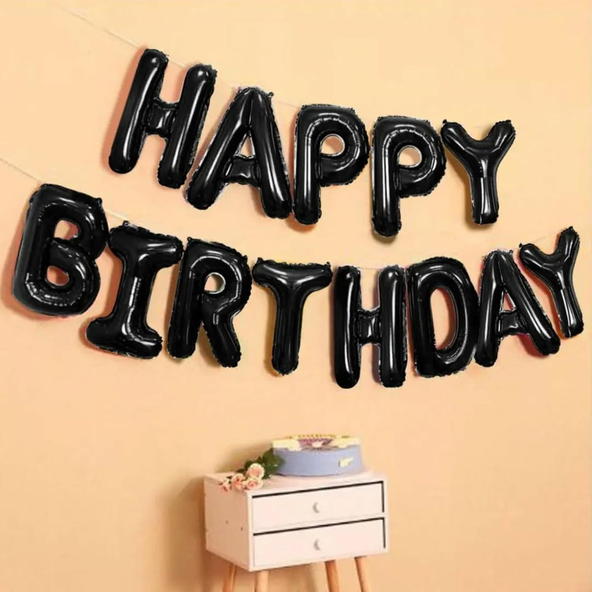 Happy Birthday Balloon Banner Black Silver, 16 Inch Mylar Foil Letter Balloons, Reusable Birthday