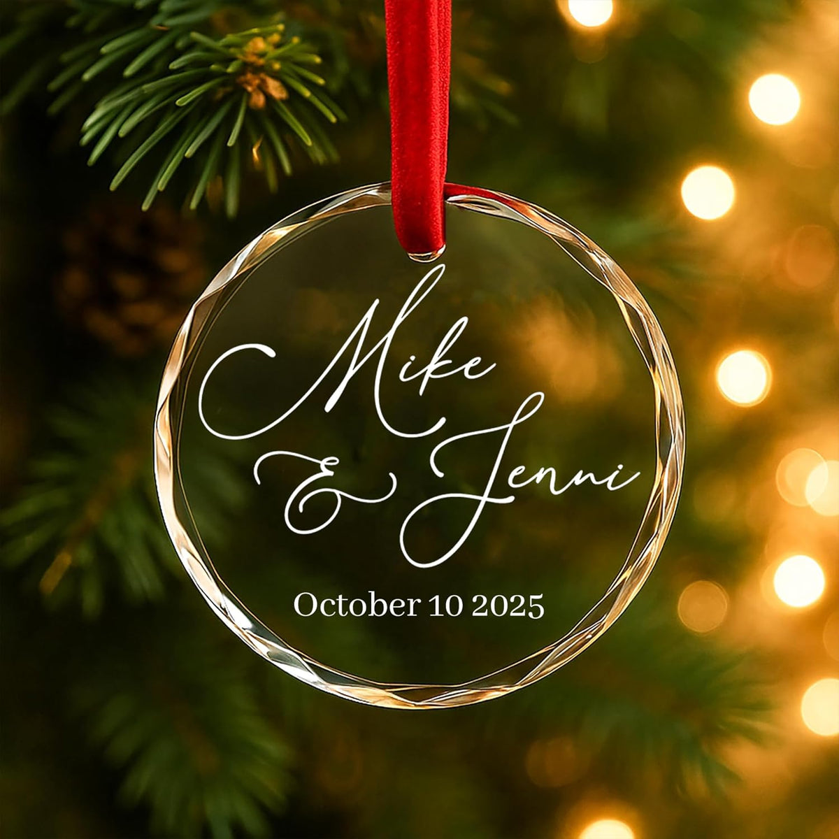 Personalized Glass Ornament 2025 for Married Couples with Name, Custom Wedding Keepsake Gift for