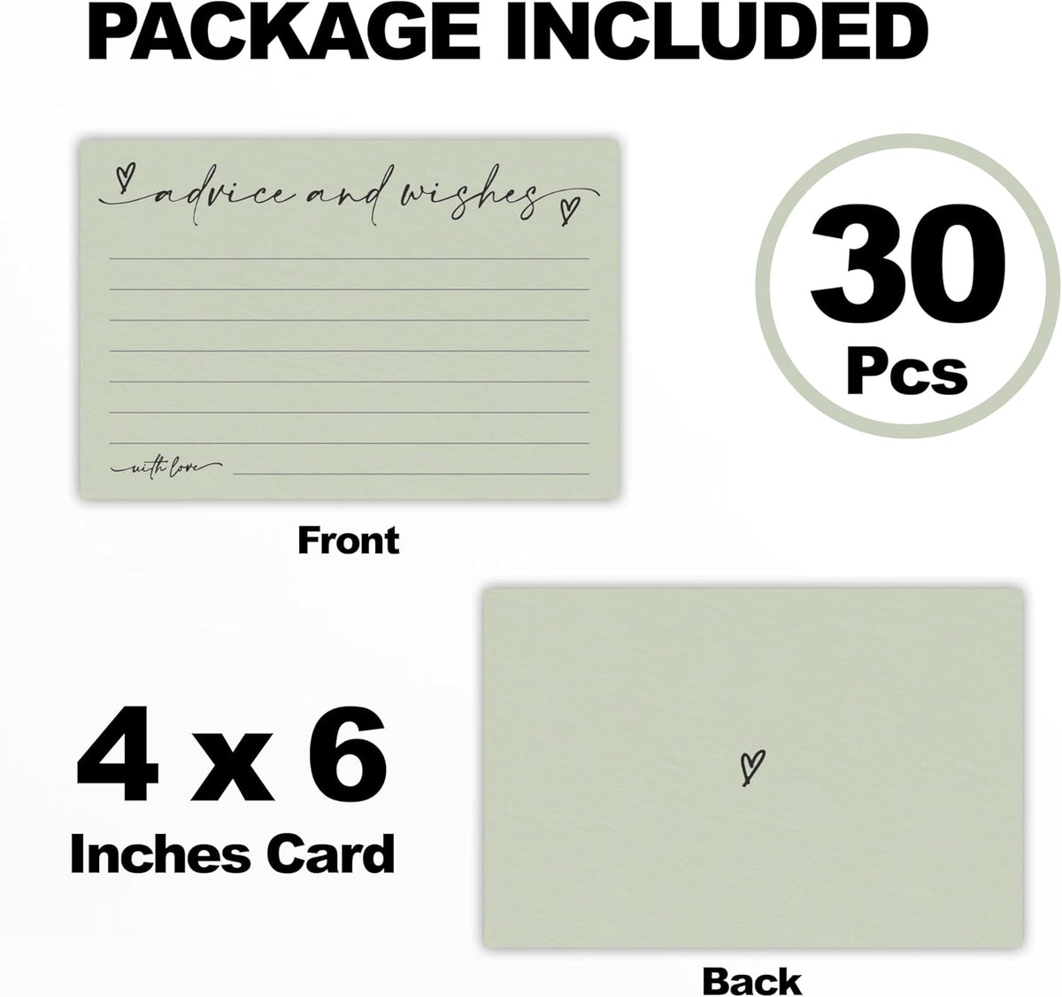 30 Advice & Wishes Cards - moss green - Double Sided Fill-In Advice Cards For Bridal, Wedding