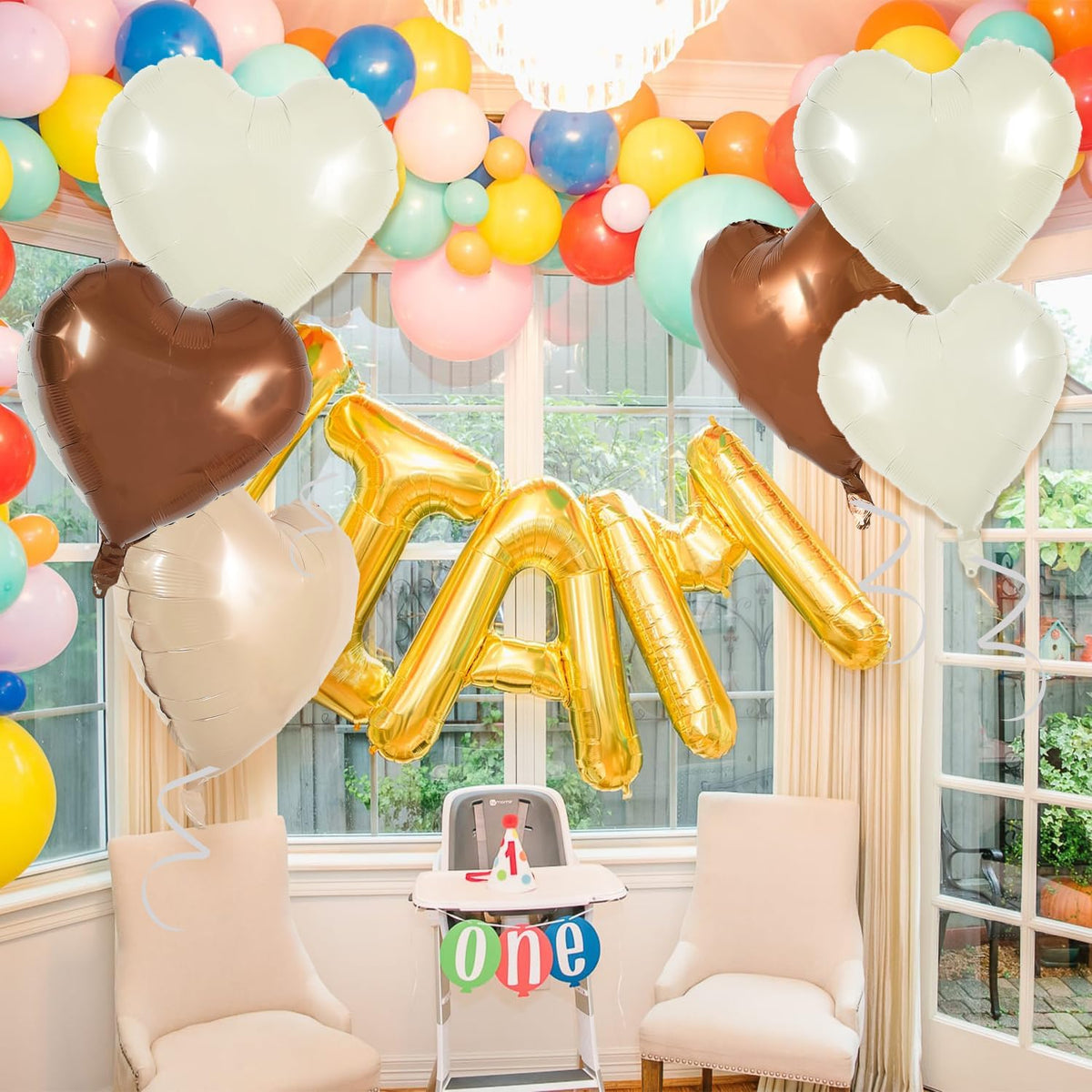TONIFUL 30Pcs 18 Inch Cream White Heart Balloons Light Brown Coffee Foil Balloons Decoration for