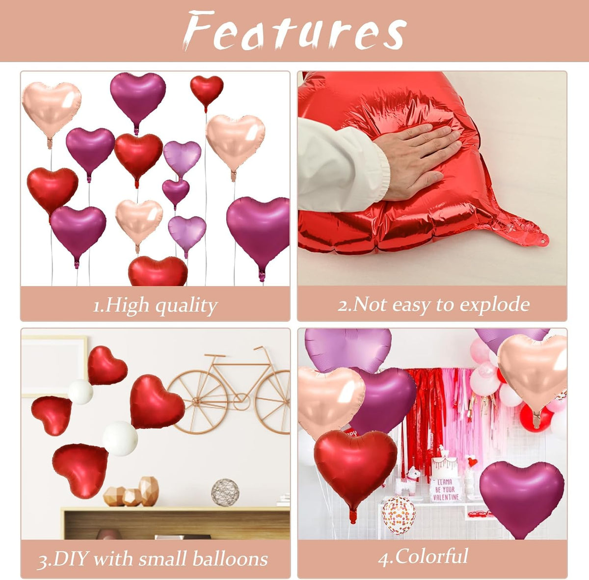 Rose Gold and Pink Heart Balloons, 18 Inch Hot Pink Heart Shape Balloons Foil, 10 Pcs Rose Gold