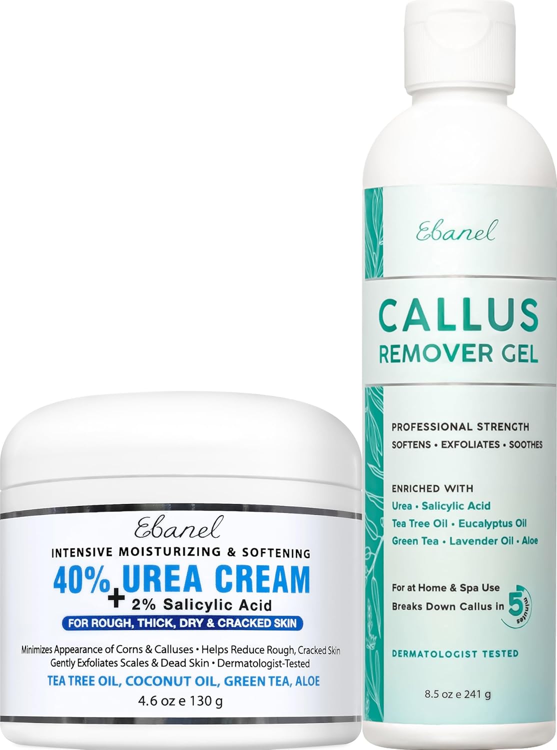 Ebanel Set of Professional Callus Remover for Feet, and Urea Cream 40% Plus Salicylic Acid 2%, Heel