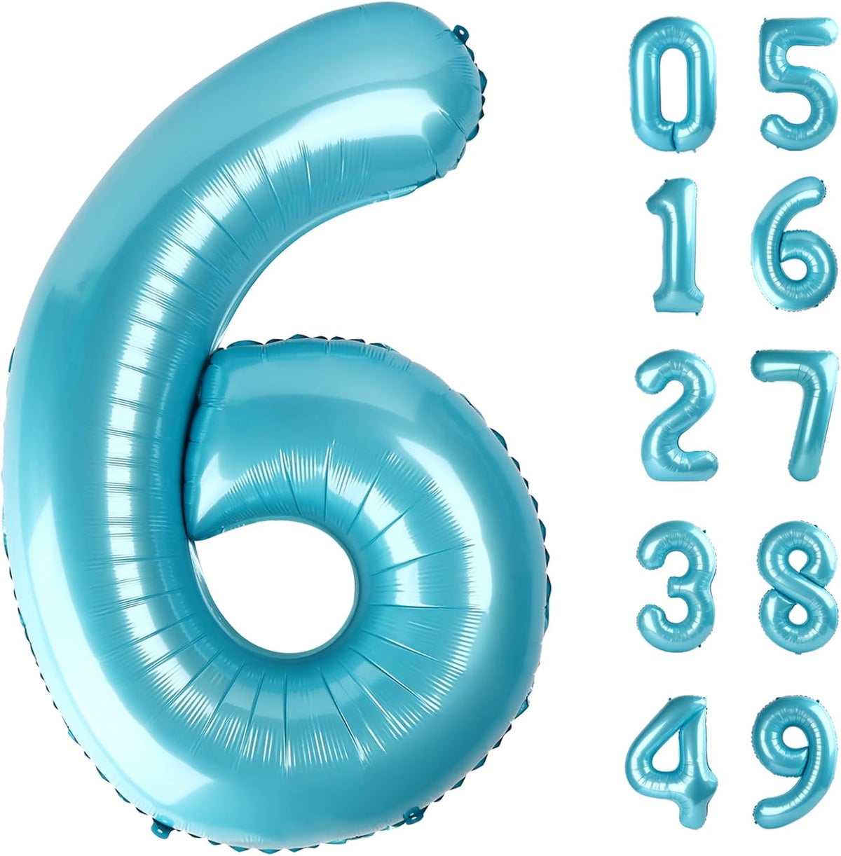 Pearl Blue 6 Number Balloon, 40 Inch Mylar Foil Number 6 Birthday Balloon, Digital Balloons for 6