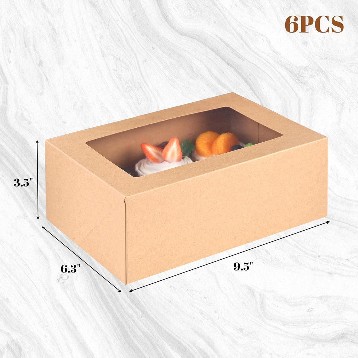 HANSGO 6 PCS Cupcake Boxes, 9.5x6.3x3.5 Inch Cupcake Containers Brown Pastry Boxes with Inserts 6
