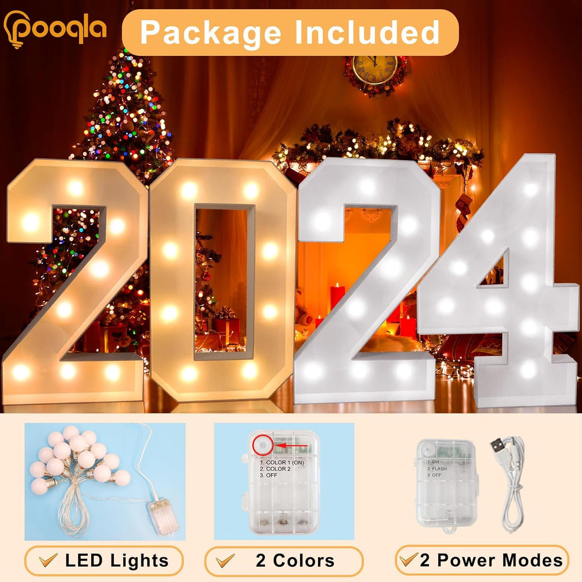 Pooqla 3FT Light Up Numbers, LED Giant Lighted Marquee Numbers, Mosaic Numbers for Balloons for