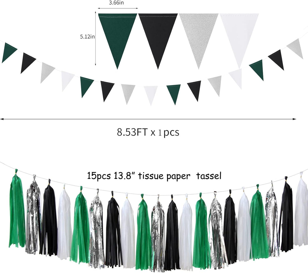 Black Green Silver Football Party-Decorations - 30pcs Soccer Graduation Streamers,Tissue Pom