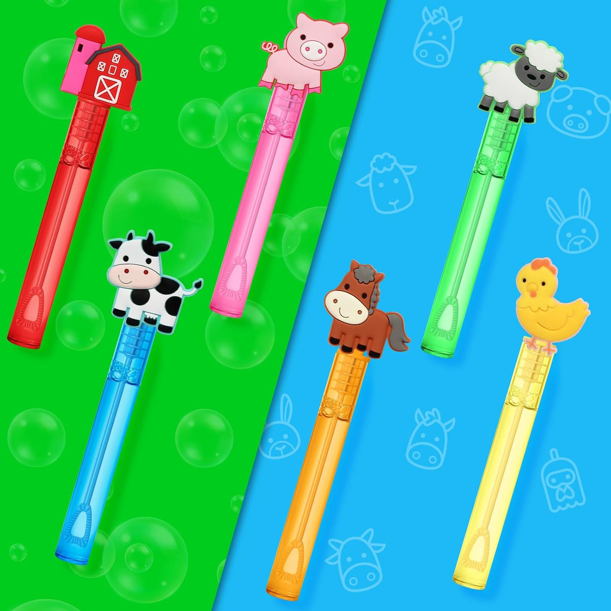 24 Farm Animal Party Favors Bubble Wands for Kids, Chicken Sheep Horse Cow Pig Mini Bubbles Wand