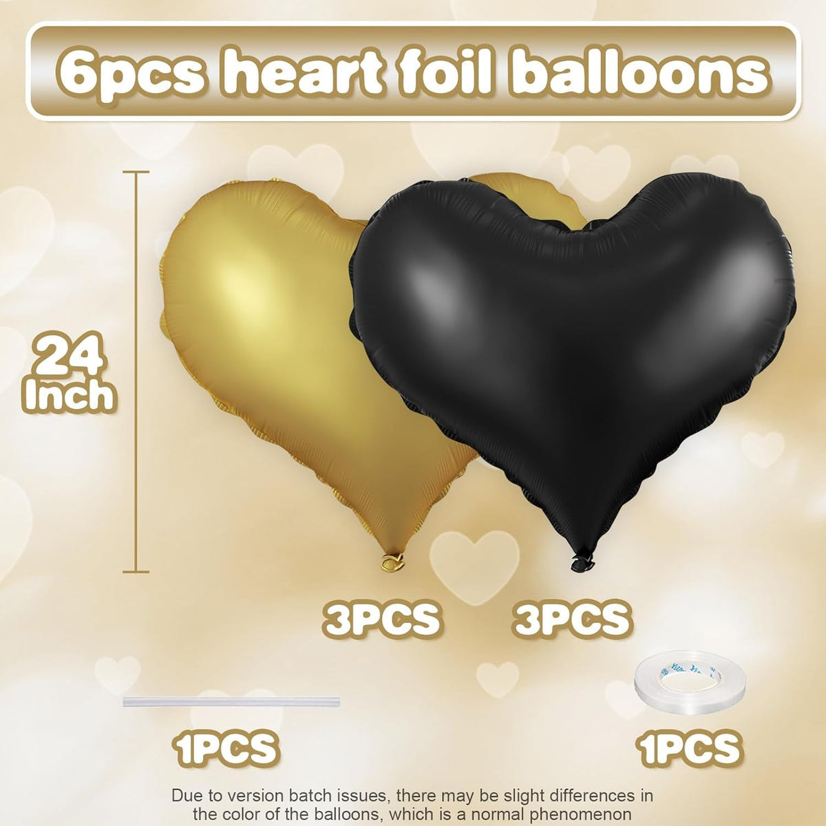 Black Gold Heart Balloons,24Inch Large Gold Black Heart Foil Balloons for Valentine's Day Birthday