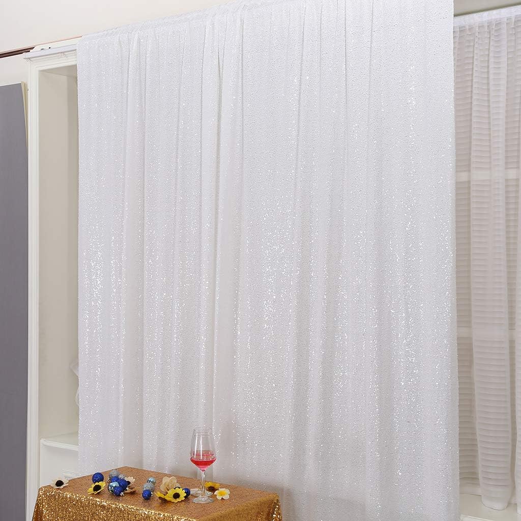 Eternal Beauty White Sequin Backdrop, 6x8 Ft Glitter Background Curtains for Christmas Shimmer
