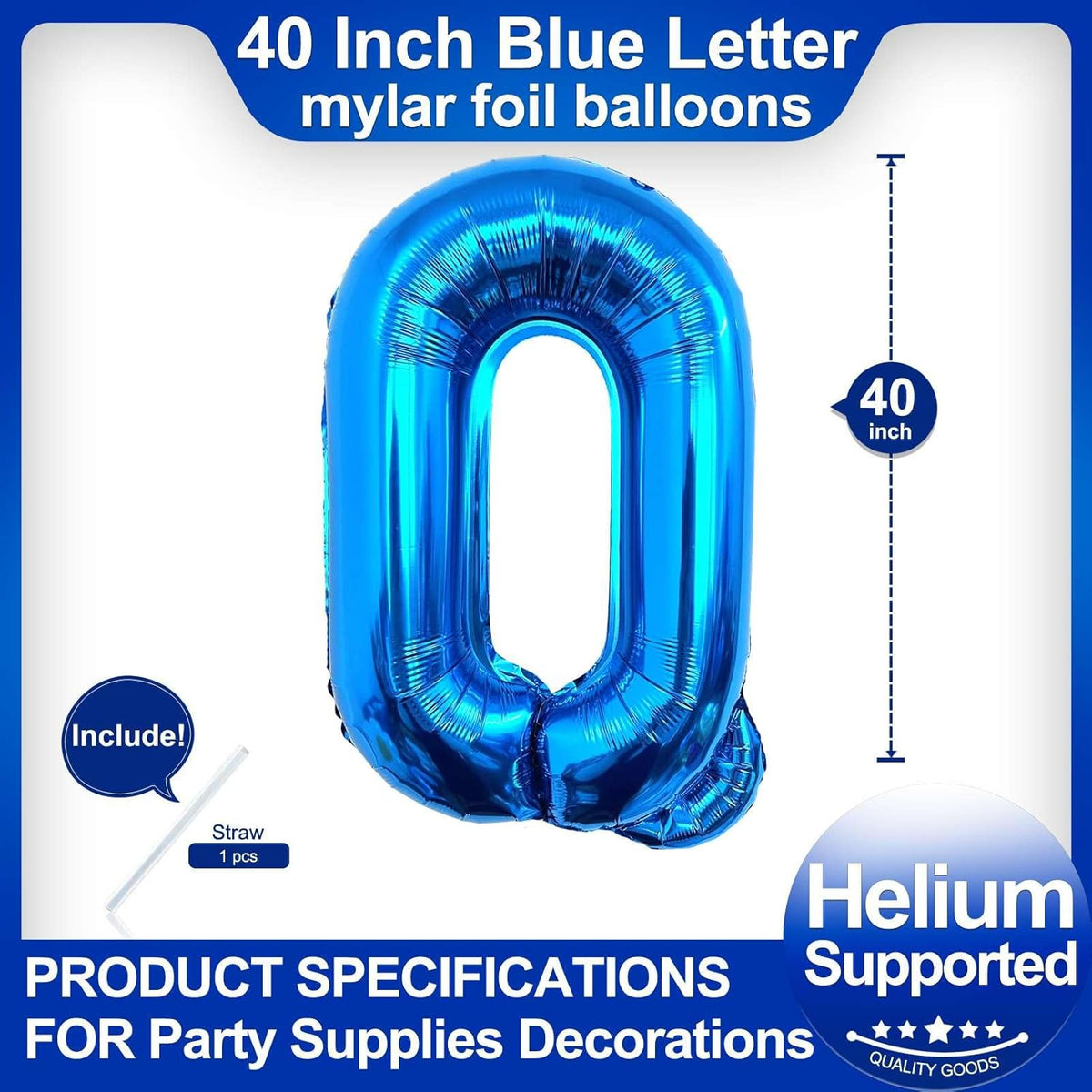 40 Inch Blue Letter Q Balloons, DIY Phrase Foil Alphabet Letter Q Balloons DIY Word Q Banner for
