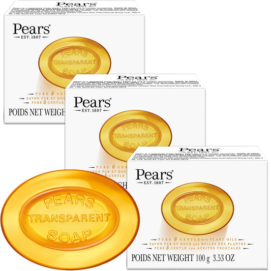 Pears Glycerin Soap, Transparent Amber with Natural Oils, 3-Pack – Pure & Gentle Cleanser for Soft