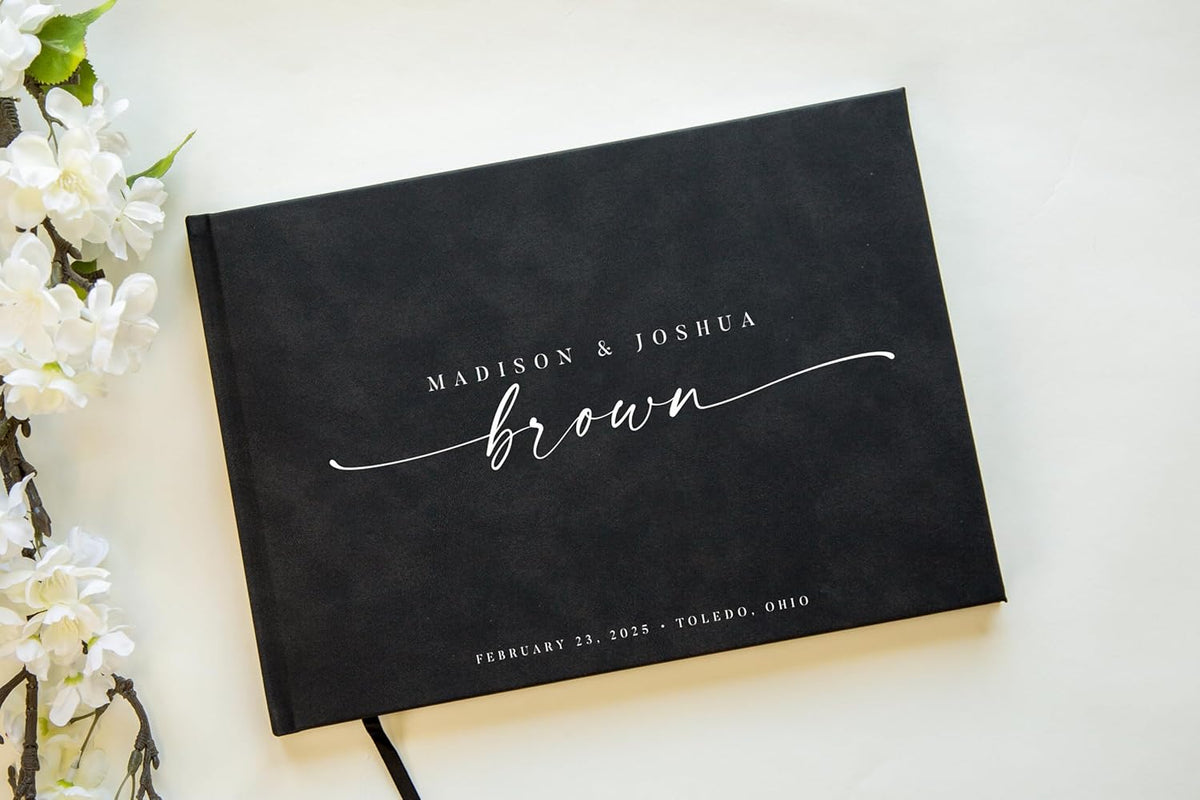 Personalized Guest Book - 11.5" x 8.5" Custom Bride & Groom Names with Bookmark and Hard Cover 140
