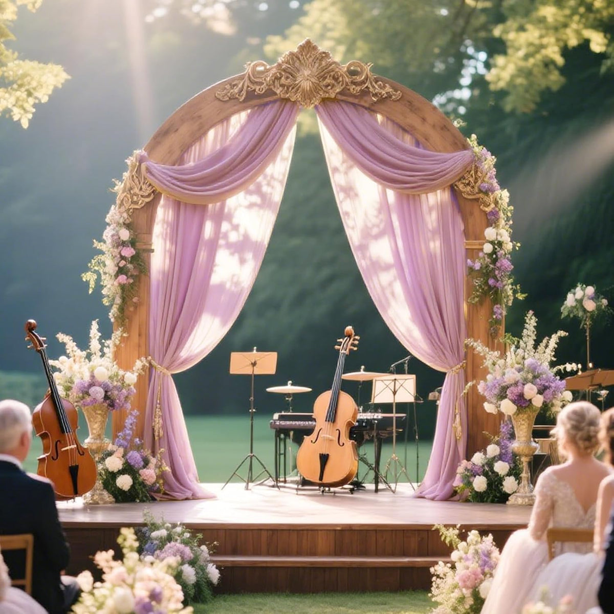 VOK Wedding Arch Draping Fabric Chiffon Fabric, 29in x 18Ft 2 Panels Sheer Chiffon Outdoor Curtain