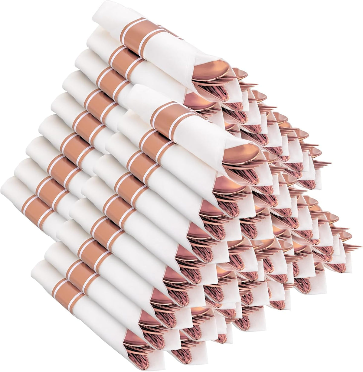 400PCS Pre Rolled Rose Gold Plastic Silverware Sets - Heavy Duty Rose Gold Cutlery - Include 100